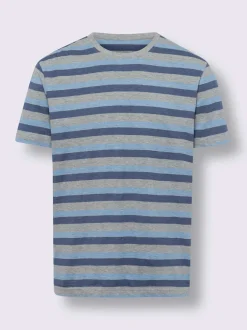 T-shirt à encolure ronde rayures en fils teintés