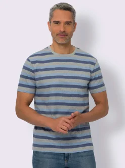 T-shirt à encolure ronde rayures en fils teintés