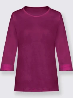 T-shirt en coton basique col rond manches 3/4