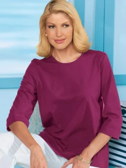 T-shirt en coton basique col rond manches 3/4