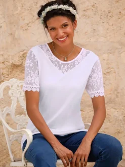 T-shirt en dentelle manches avec dentelle transparente