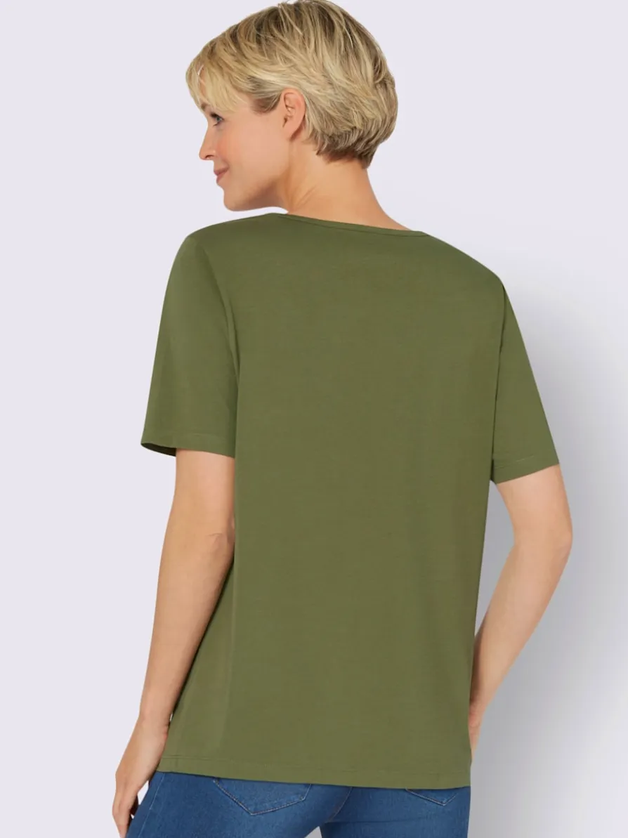 T-shirt en v imprimé floral, aspect broderie