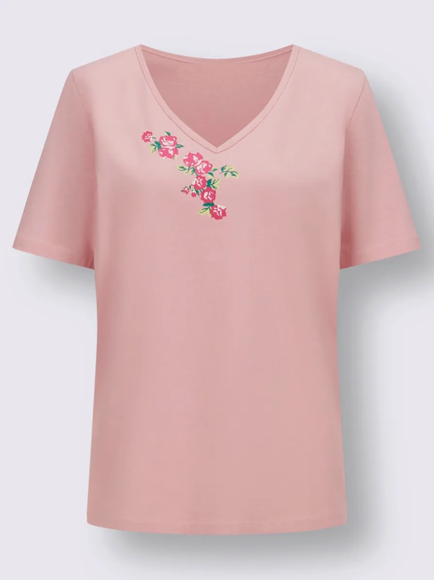 T-shirt en v joli imprimé à l'encolure