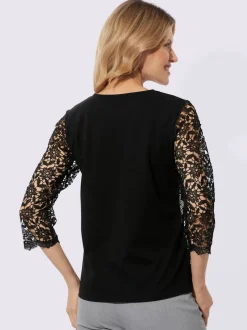 T-shirt en v manches 3/4 en dentelle