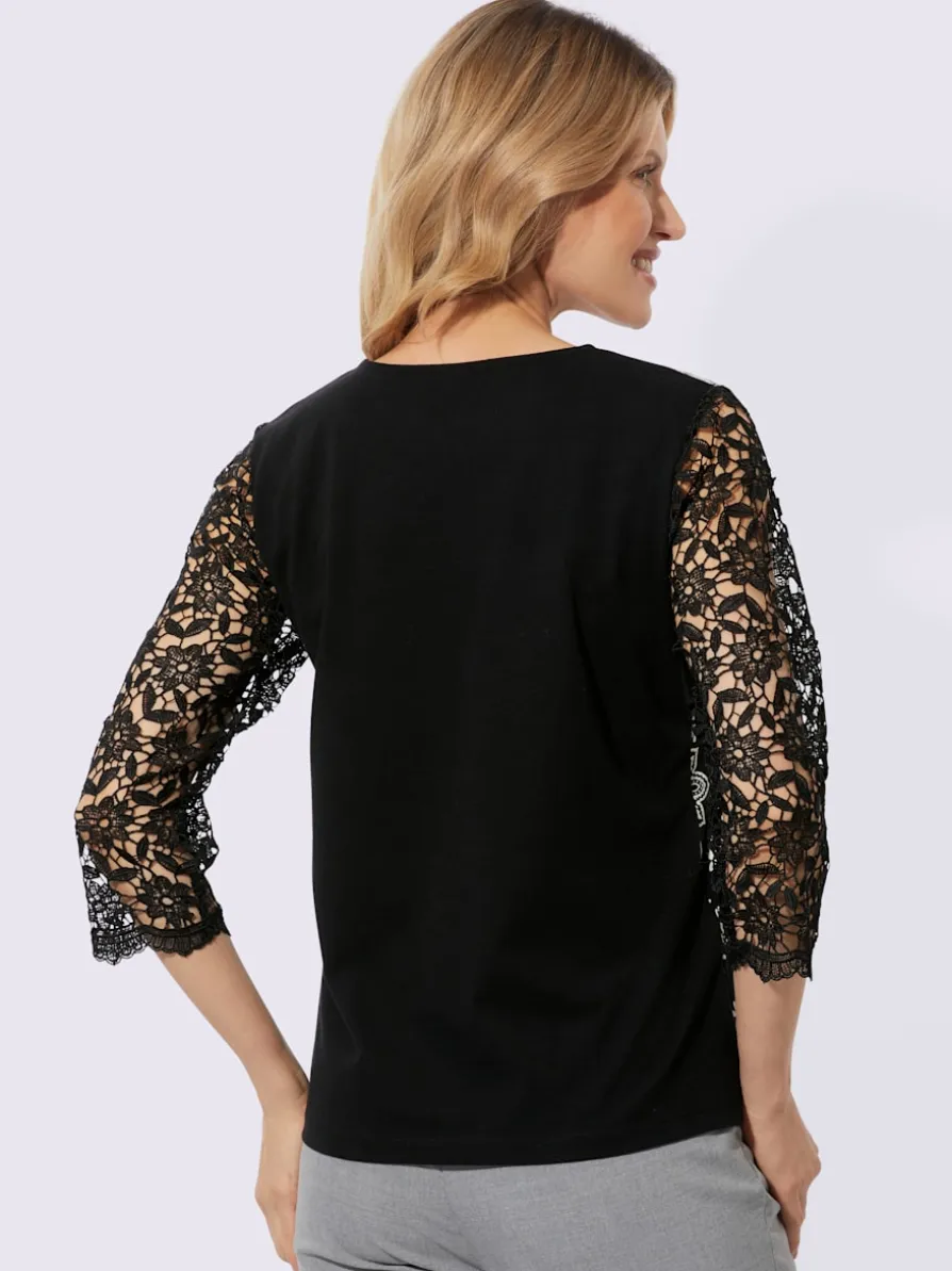 T-shirt en v manches 3/4 en dentelle