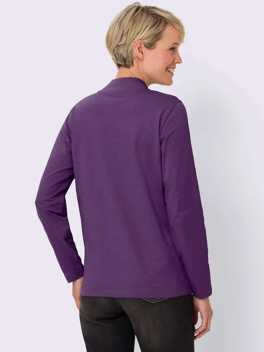 T-shirt femme col montant boutonné manches longues