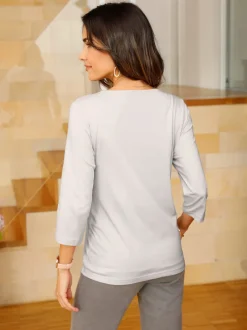 T-shirt femme imprimé bohème col rond manches 3/4
