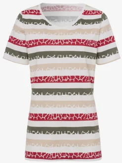 T-shirt femme à rayures mutlicolores col v