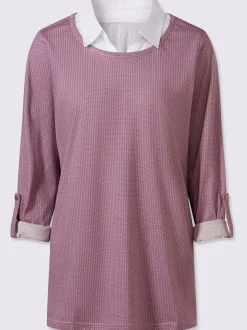 T-shirt long col chemise tissé