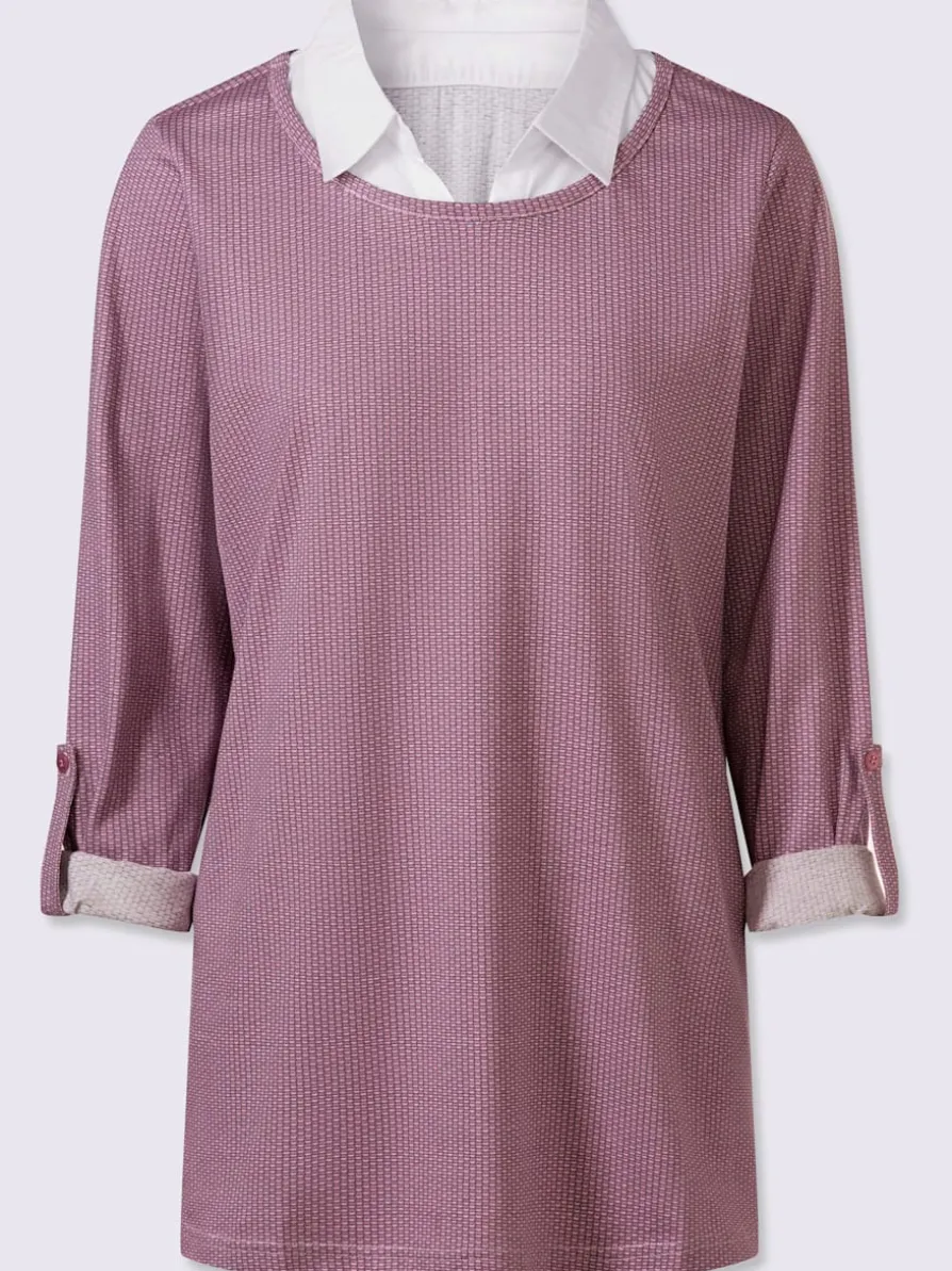 T-shirt long col chemise tissé