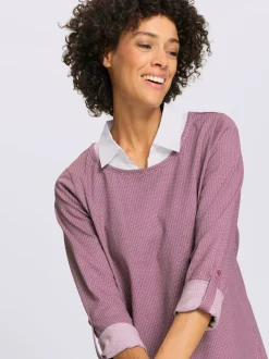 T-shirt long col chemise tissé