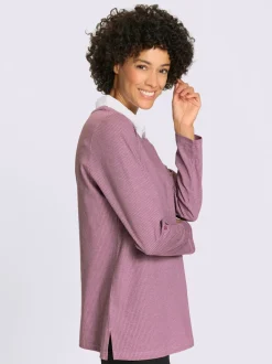 T-shirt long col chemise tissé