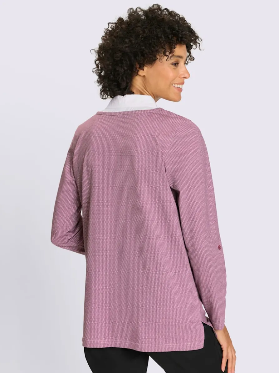 T-shirt long col chemise tissé