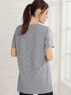 T-shirt long à petits pois manches courtes