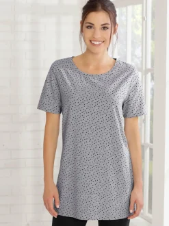 T-shirt long à petits pois manches courtes