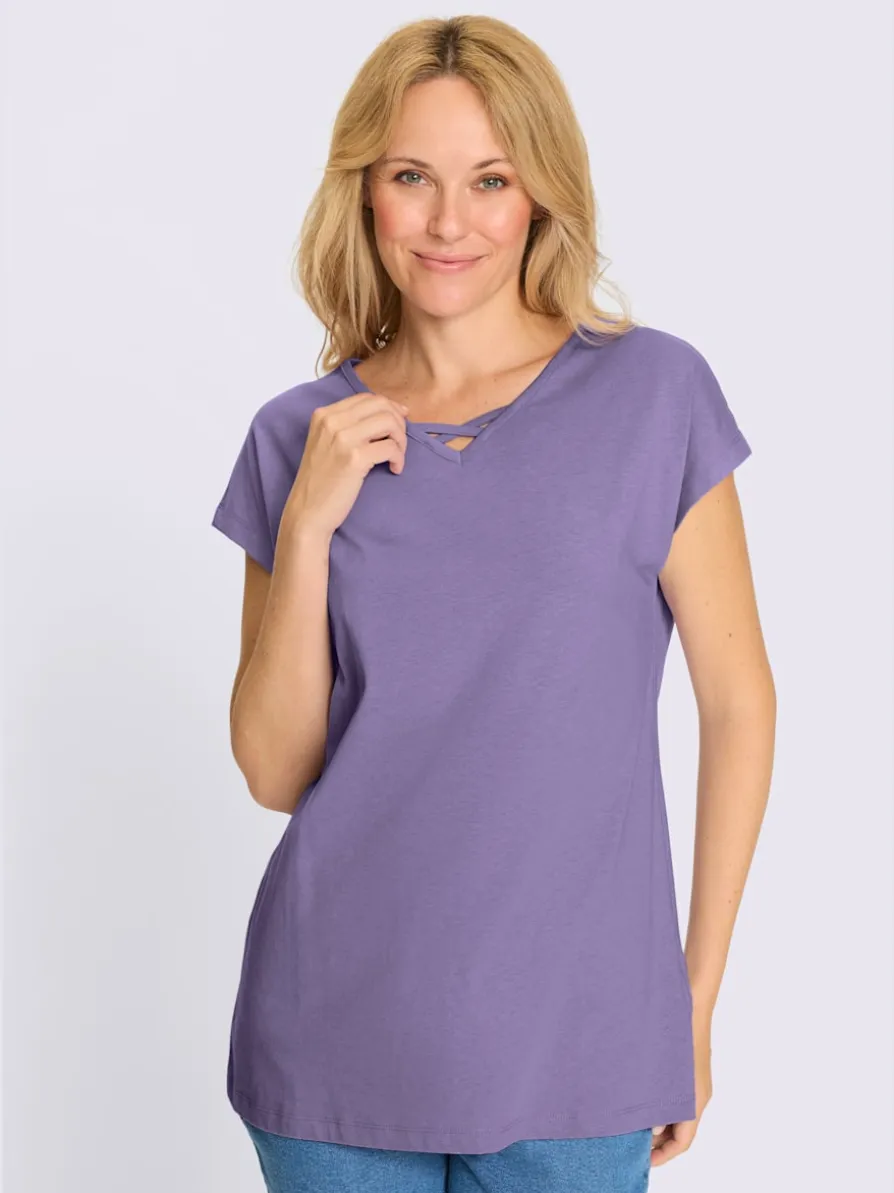 T-shirt long ruban à l'encolure