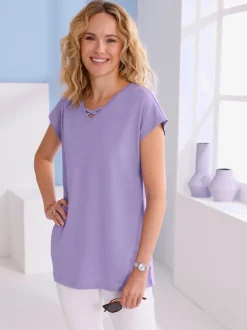 T-shirt long ruban à l'encolure