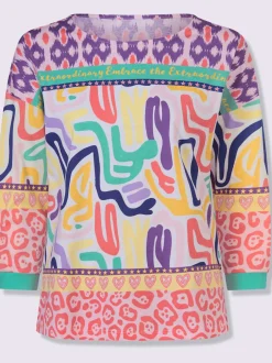 T-shirt à manches 3/4 bordures imprimées