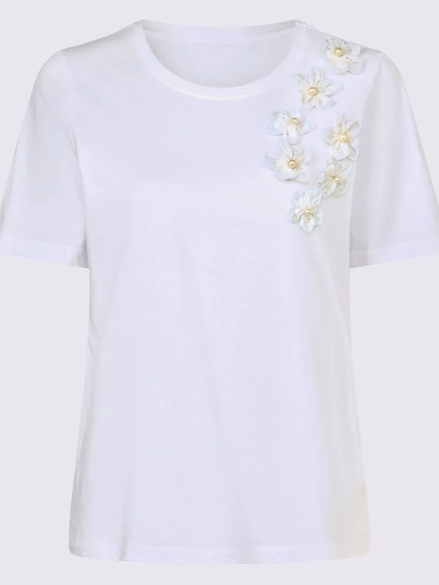 T-shirt à manches courtes application florale avec perles