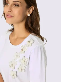 T-shirt à manches courtes application florale avec perles