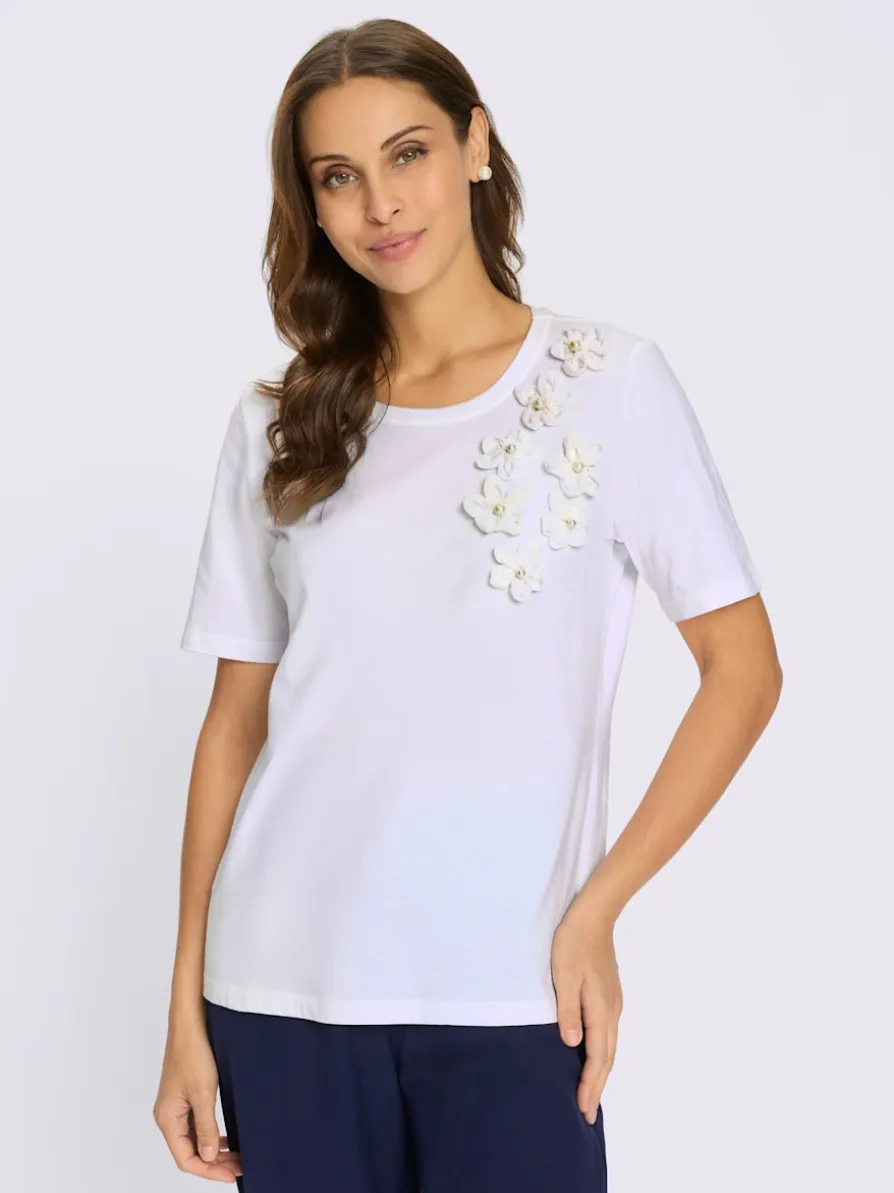 T-shirt à manches courtes application florale avec perles