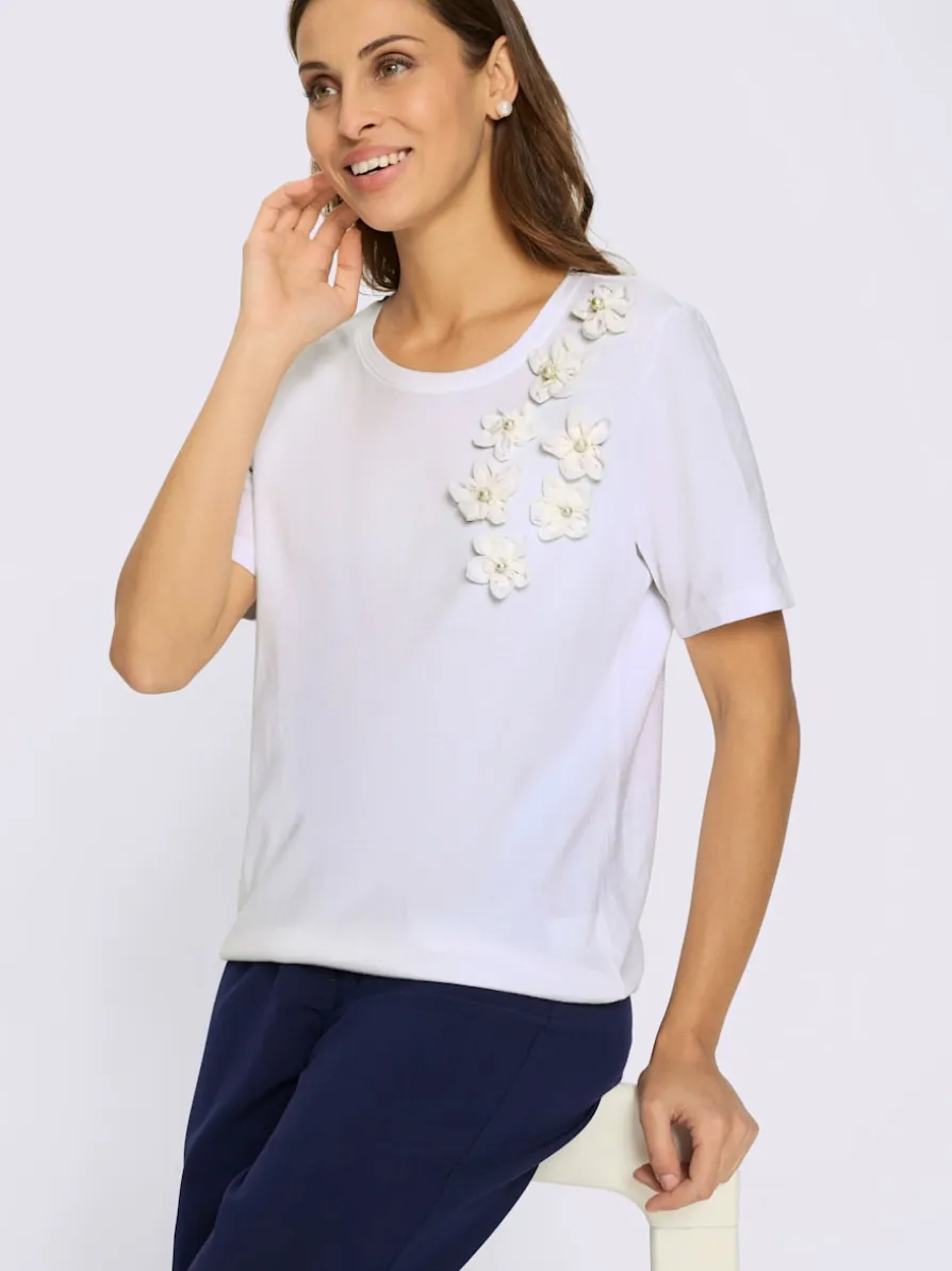 T-shirt à manches courtes application florale avec perles