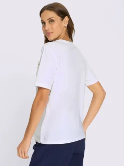 T-shirt à manches courtes application florale avec perles