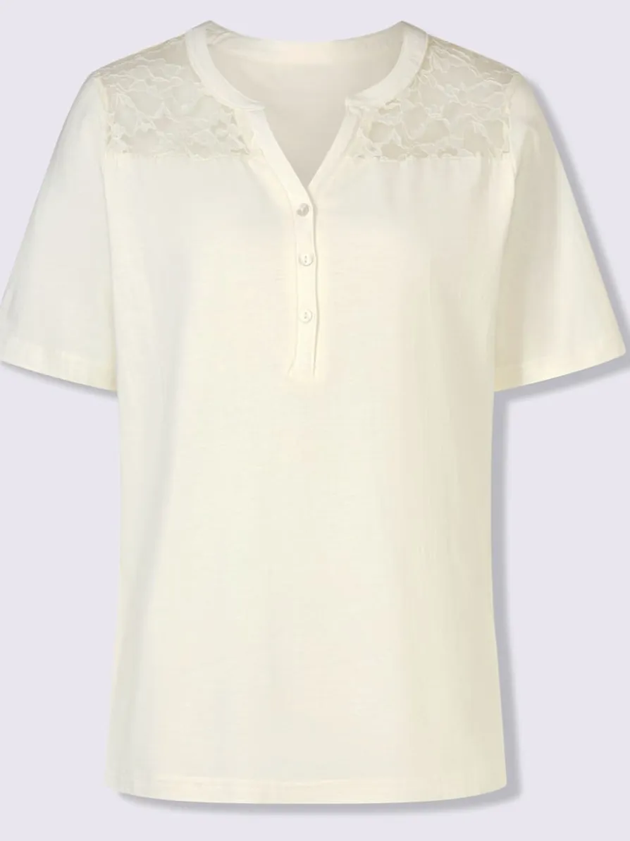 T-shirt à manches courtes empiècement dentelle tendance