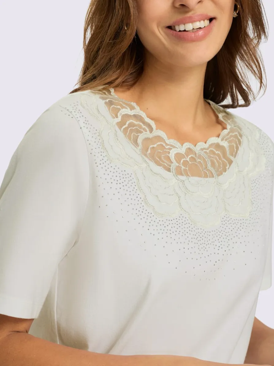 T-shirt à manches courtes empiècement en dentelle