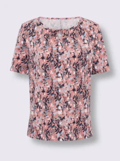 T-shirt à manches courtes fronces et lien à nouer sur l'encolure