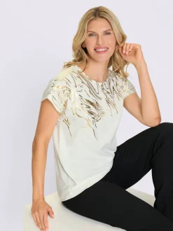 T-shirt à manches courtes imprimé feuille doré