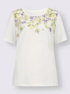 T-shirt à manches courtes imprimé fleurs et feuilles