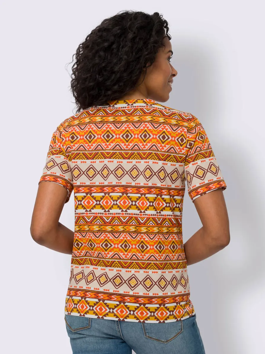 T-shirt à manches courtes motif ethnique tendance