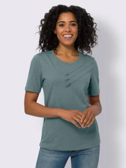 T-shirt à manches courtes nervures et boutons décoratifs devant