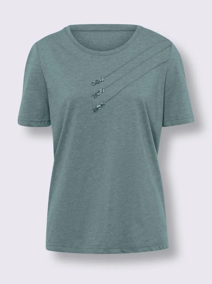 T-shirt à manches courtes nervures et boutons décoratifs devant