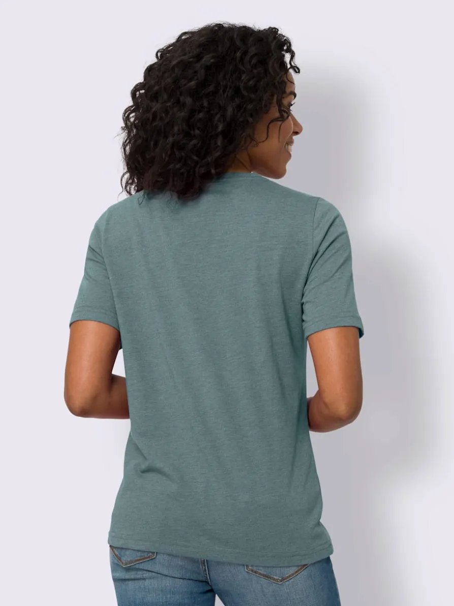 T-shirt à manches courtes nervures et boutons décoratifs devant