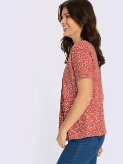 T-shirt à manches courtes plis affinants à l'encolure