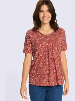 T-shirt à manches courtes plis affinants à l'encolure