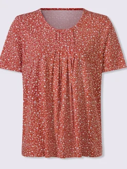 T-shirt à manches courtes plis affinants à l'encolure