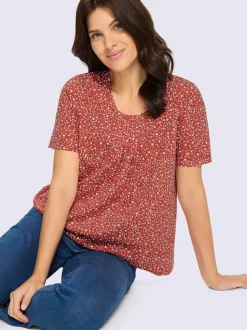 T-shirt à manches courtes plis affinants à l'encolure