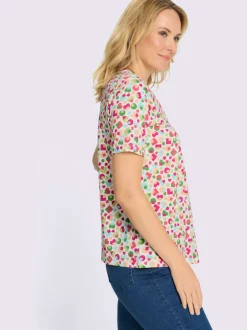 T-shirt à manches courtes plis affinants à l'encolure