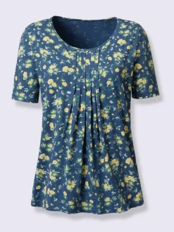 T-shirt à manches courtes plis affinants à l'encolure