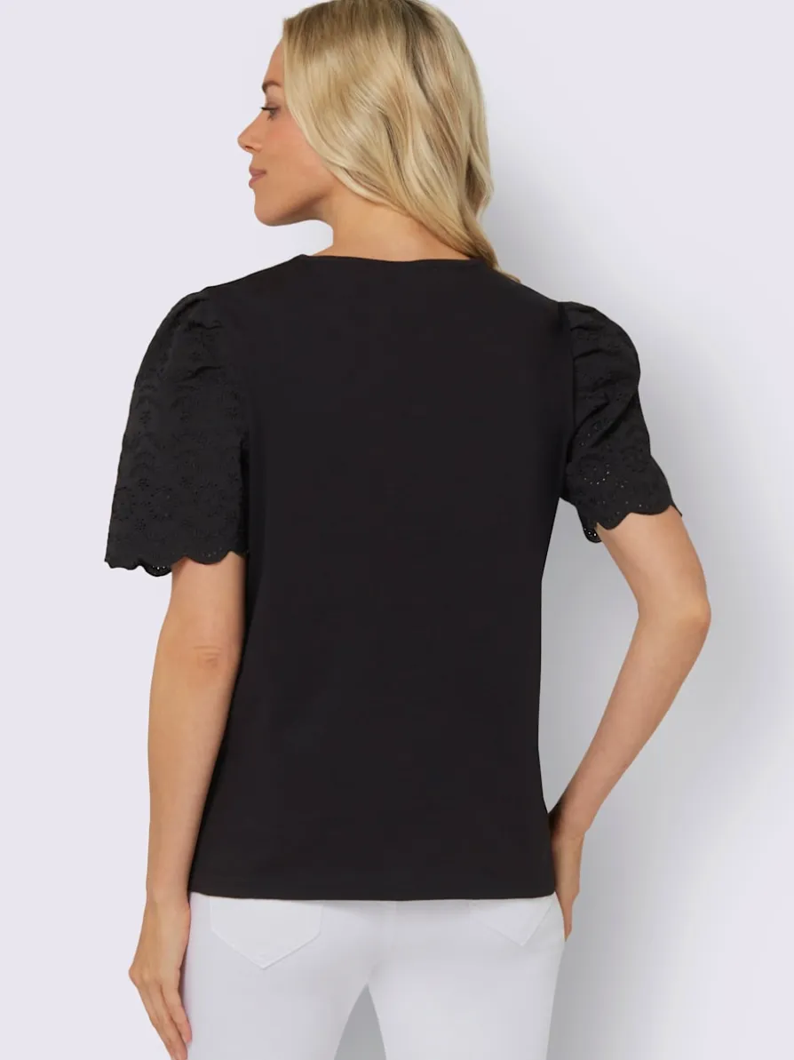 T-shirt à manches courtes superbe broderie ajourée