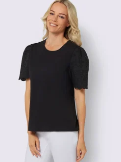 T-shirt à manches courtes superbe broderie ajourée