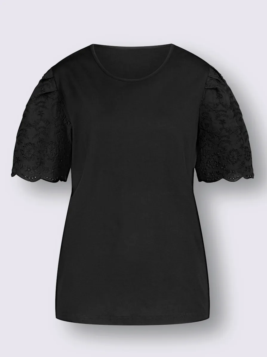 T-shirt à manches courtes superbe broderie ajourée