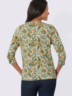 T-shirt à manches 3/4 encolure ronde avec v ouvert et lien à nouer