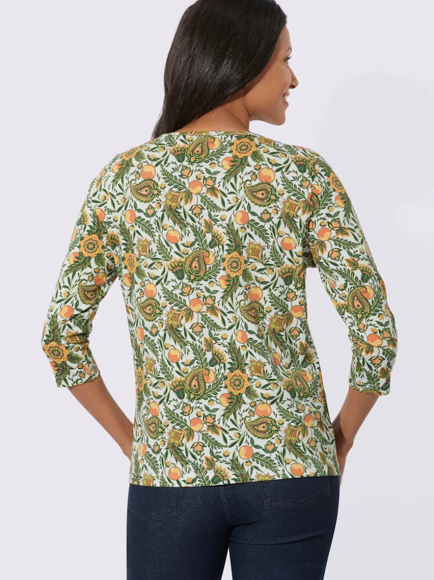 T-shirt à manches 3/4 encolure ronde avec v ouvert et lien à nouer