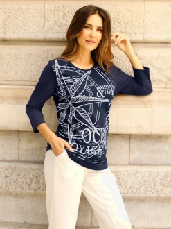 T-shirt à manches 3/4 motif marin