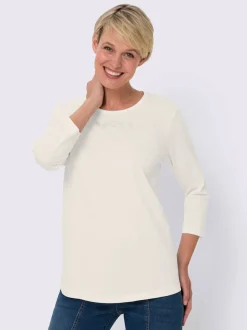 T-shirt à manches 3/4 petites pierres fantaisie sur l'encolure