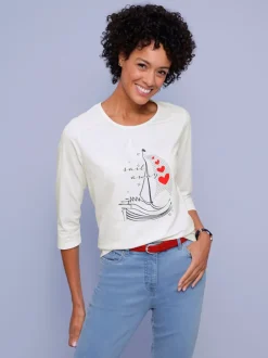 T-shirt à manches 3/4 plis affinants à l'encolure
